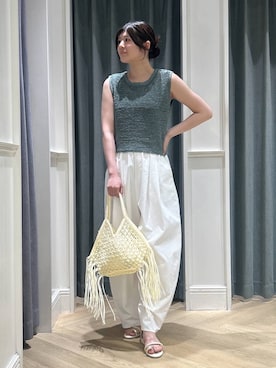 「A part by（アパートバイ）のマクラメフリンジバッグ（ハンドバッグ、ホワイト系）」を使った、hinariさん（レディース・167cm）の夏コーディネート