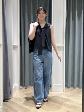 「A part by（アパートバイ）のタイツキセーラーブラウス（Tシャツ/カットソー、ブラック系）」を使った、hinariさん（レディース・167cm）の夏コーディネート