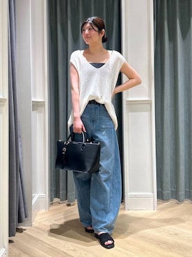 「A part by（アパートバイ）の【A4が入る】ワイドフェイクレザーバッグ（トートバッグ、ブラック系）」を使った、hinariさん（レディース・167cm）の夏コーディネート