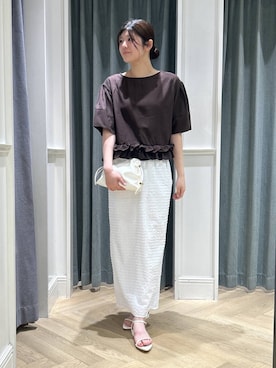 「A part by（アパートバイ）のキンチャクミニショルダバッグ（ショルダーバッグ、ホワイト系）」を使った、hinariさん（レディース・167cm）の夏コーディネート