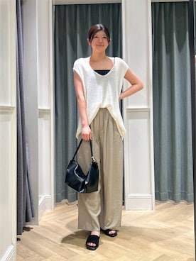 「A part by（アパートバイ）の≪追加2≫ペーパーユルニットノースリーブ（ニット/セーター、ホワイト系）」を使った、hinariさん（レディース・167cm）の夏コーディネート