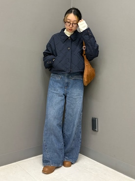 「アイテム（ダウンジャケット/コート、ブルー系）」を使った、てらさん（レディース・153cm）の秋コーディネート