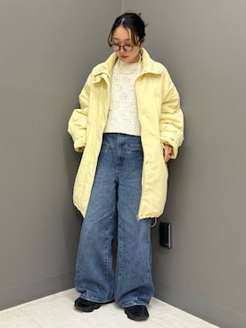 「KBF（ケイビーエフ）のモンスターパテッドミドルコート（ダウンジャケット/コート）」を使った、てらさん（レディース・153cm）の秋コーディネート