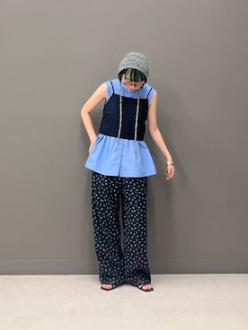 「アイテム（サンダル、ブルー系）」を使った、てらさん（レディース・153cm）の夏コーディネート