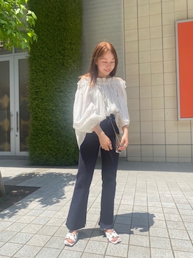 「mystic（ミスティック）のセンターステッチフレアデニム（デニムパンツ）」を使った、なかむらえりかさん（レディース・153cm）の夏コーディネート