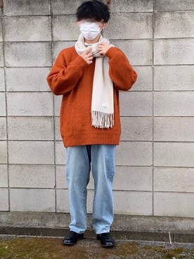 マフラーを使った オレンジニット のメンズ人気ファッションコーディネート Wear