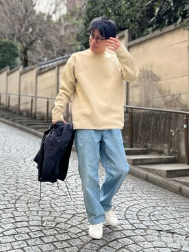 「春ニット」｜「アイテム（モッズコート）」を使った、ゆっきーさん（メンズ・165cm）の春コーディネート