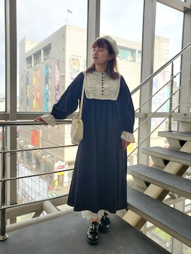 「刺繍」｜「アイテム（ハンチング/ベレー帽）」を使った、呱呱🍯さん（レディース・152cm）の春コーディネート