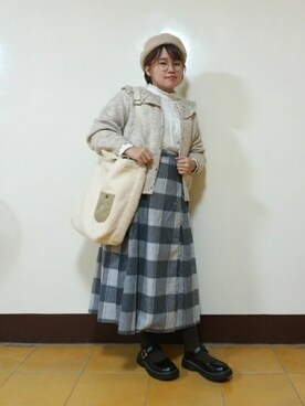 「Samansa Mos2（サマンサ モスモス）のシャーリングレース切替ブラウス（シャツ/ブラウス）」を使った、呱呱🍯さん（レディース・152cm）の冬コーディネート