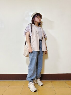 「アイテム（アナログ腕時計、ピンク系）」を使った、呱呱🍯さん（レディース・152cm）の秋コーディネート