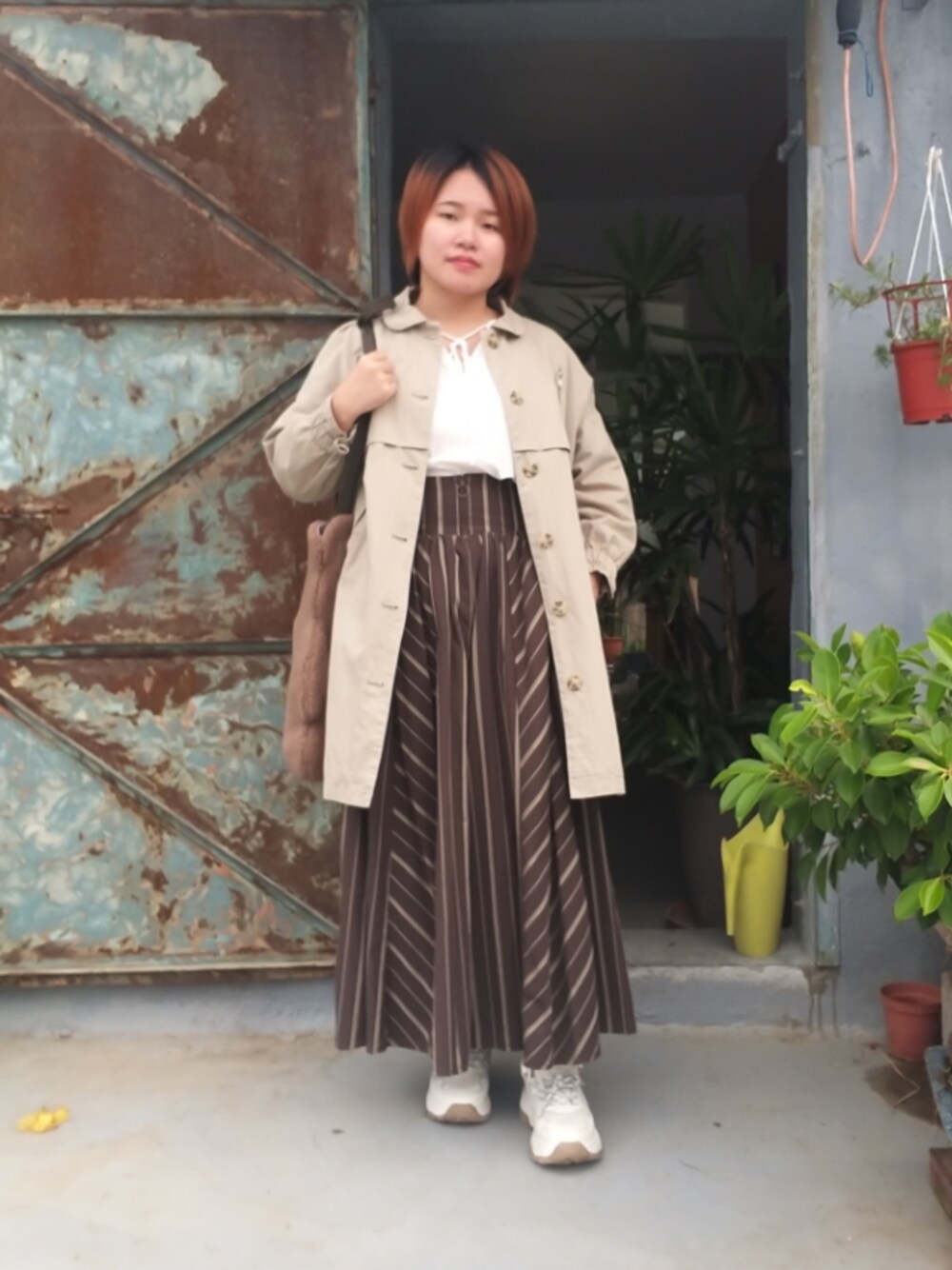 「大人カジュアル、大人かわいい、秋のコーデ、秋服準備はじめました、大人コーデ、復古、休閒」｜「zoeのアイテム（ジャケット/アウター、グリーン系）」を使った、呱呱🍯さん（レディース・152cm）の秋コーディネートの1枚目の写真