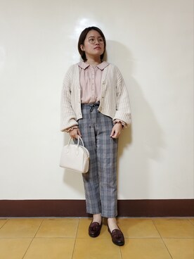 「チェック柄に恋してる」｜「アイテム（スラックス）」を使った、呱呱🍯さん（レディース・152cm）の春コーディネート