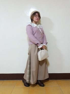 「チェック柄に恋してる」｜「アイテム（ハンチング/ベレー帽）」を使った、呱呱🍯さん（レディース・152cm）の冬コーディネート