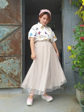 「シルク」｜「アイテム（ハンチング/ベレー帽）」を使った、呱呱🍯さん（レディース・152cm）の秋コーディネート