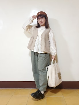 「春服デビュー宣言」｜「アイテム（ハンチング/ベレー帽）」を使った、呱呱🍯さん（レディース・152cm）の春コーディネート