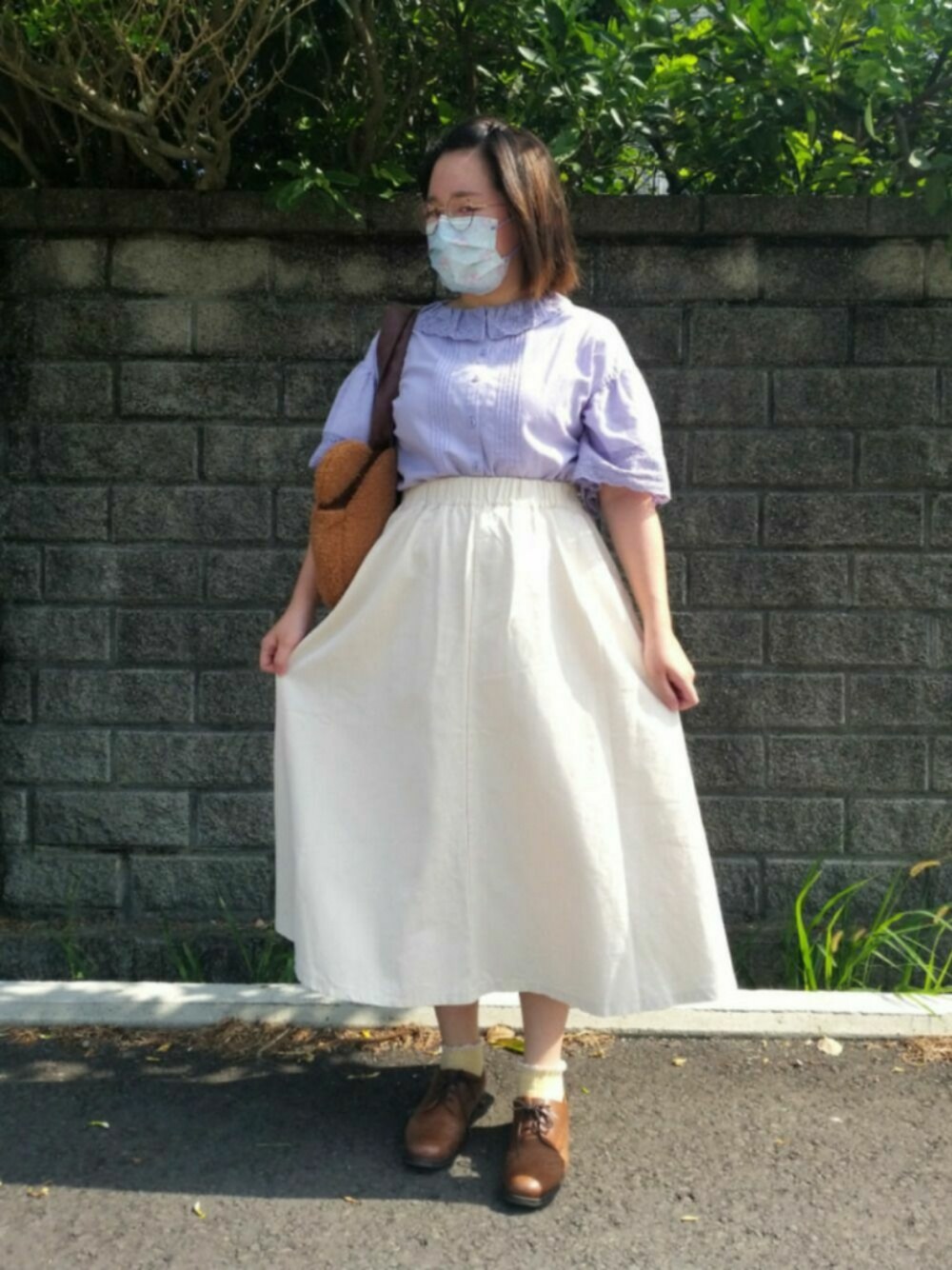 「ootd、夏コーデ、Samansa Mos2、Taiwan、台湾、可愛い」｜「JINSの【All Titanium -2-】オールチタン2（メガネ、ブラウン系）」を使った、呱呱🍯さん（レディース・152cm）の夏コーディネートの1枚目の写真