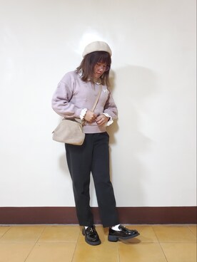 「春服デビュー宣言」｜「アイテム（ハンチング/ベレー帽）」を使った、呱呱🍯さん（レディース・152cm）の春コーディネート
