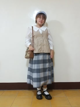 「猫」｜「アイテム（ハンチング/ベレー帽）」を使った、呱呱🍯さん（レディース・152cm）の冬コーディネート