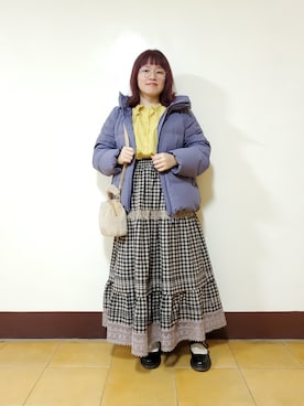 「ほめられ本命コーデ」｜「アイテム（ダウンジャケット/コート）」を使った、呱呱🍯さん（レディース・152cm）の冬コーディネート
