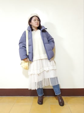 「混搭」｜呱呱🍯さん（レディース・152cm）の冬コーディネート