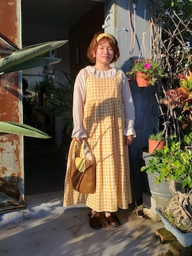 「アイテム（カチューシャ、イエロー系）」を使った、呱呱🍯さん（レディース・152cm）の春コーディネート