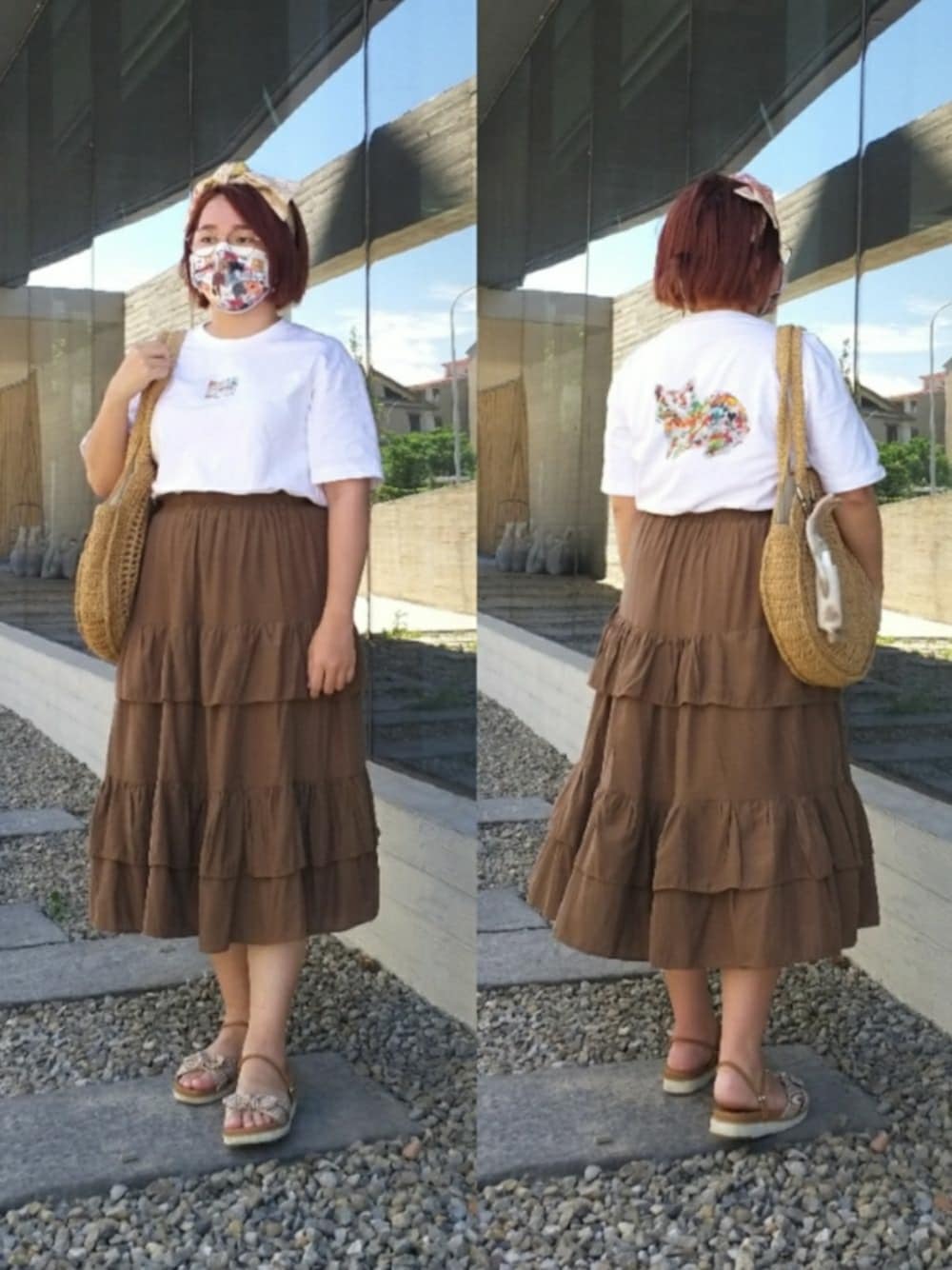 「夏コーデ、米津玄師、Tシャツ、猫、低身長」｜「zoeのアイテム（スカート、ブラウン系）」を使った、呱呱🍯さん（レディース・152cm）の夏コーディネートの1枚目の写真
