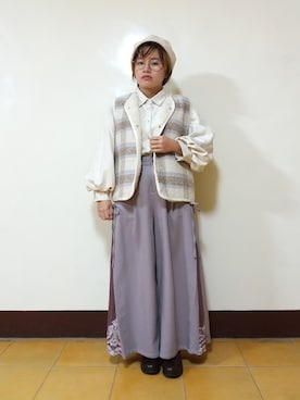 「チェック柄に恋してる」｜「アイテム（ハンチング/ベレー帽）」を使った、呱呱🍯さん（レディース・152cm）の冬コーディネート