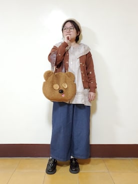 「刺繍」｜「アイテム（ハンチング/ベレー帽）」を使った、呱呱🍯さん（レディース・152cm）の冬コーディネート