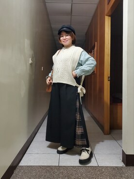 「チェック柄に恋してる」｜「アイテム（キャスケット）」を使った、呱呱🍯さん（レディース・152cm）の春コーディネート