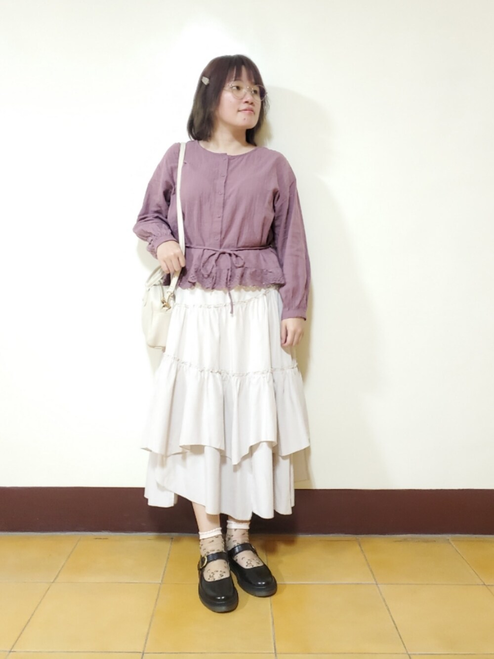 「お出かけコーデ日記、ootd、街頭穿搭、春コーデ、夏コーデ、大人カジュアル、大人女子、低身長、低身長女子、着回しコーデ」｜「Samansa Mos2の重ね着２枚セットレースワンピース（ワンピース、パープル系）」を使った、呱呱🍯さん（レディース・152cm）の夏コーディネートの1枚目の写真