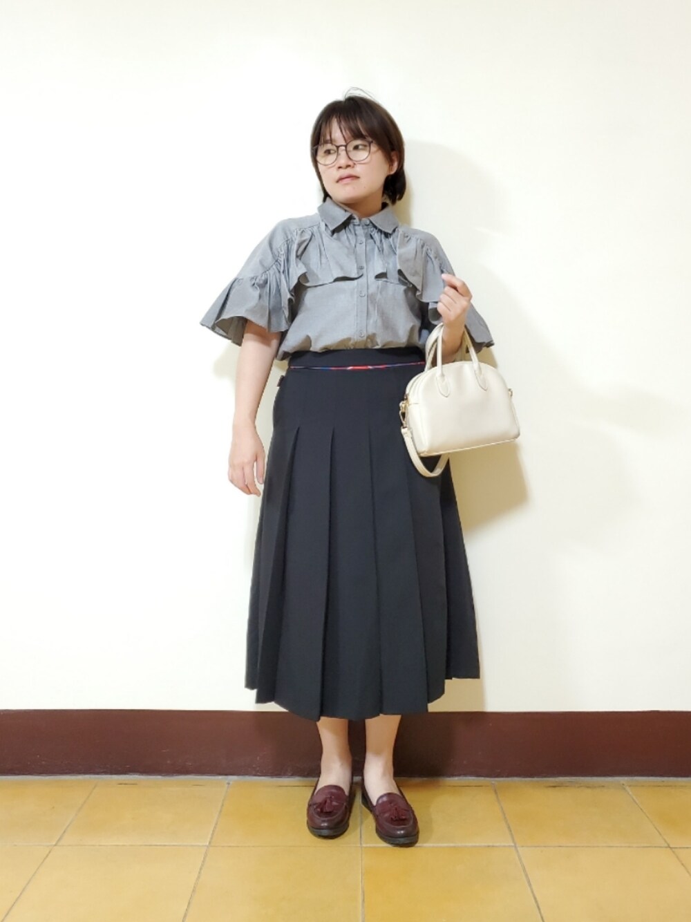 「ootd、復古、vintage、大人カジュアル、大人女子、低身長、低身長コーデ、秋コーデ」｜「Scottish Houseのアイテム（スカート、ブラック系）」を使った、呱呱🍯さん（レディース・152cm）の秋コーディネートの1枚目の写真