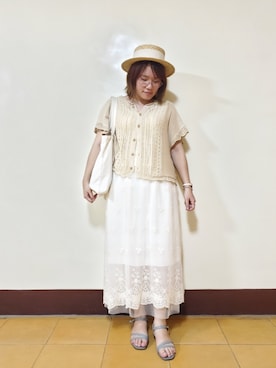 「みんなの白Tフェス」｜「アイテム（ワンピース/ドレス）」を使った、呱呱🍯さん（レディース・152cm）の夏コーディネート