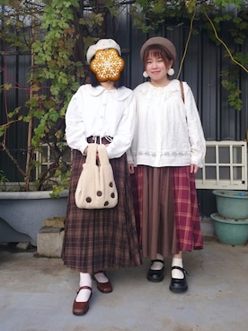 「チェック柄に恋してる」｜「アイテム（バレエシューズ）」を使った、呱呱🍯さん（レディース・152cm）の冬コーディネート