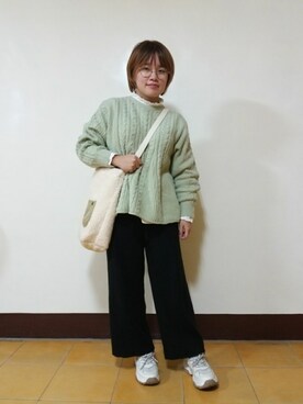 「Samansa Mos2（サマンサ モスモス）のシャーリングレース切替ブラウス（シャツ/ブラウス）」を使った、呱呱🍯さん（レディース・152cm）の冬コーディネート