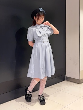 「axes femme（アクシーズファム）のサイドリボンサーモベレー（ハンチング/ベレー帽、ブラック系）」を使った、おはぎちゃんさん（レディース・158cm）の夏コーディネート