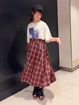 「axes femme（アクシーズファム）のバックリボンキャップ（キャップ、ブラック系）」を使った、おはぎちゃんさん（レディース・158cm）の夏コーディネート