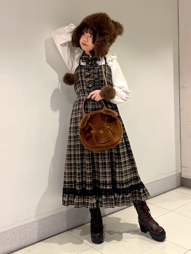 「axes femme POETIQUE（アクシーズファムポエティック）のアイテム（帽子）」を使った、おはぎちゃんさん（レディース・158cm）の冬コーディネート