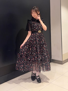 「axes femme（アクシーズファム）のサマーコットンブラウス（シャツ/ブラウス、ブラック系）」を使った、おはぎちゃんさん（レディース・158cm）の夏コーディネート