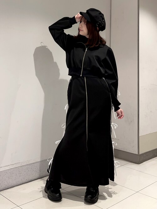 axes femme POETIQUE スカート ペチ付リボンラインロングスカート