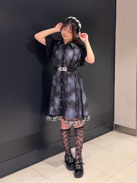 「axes femme（アクシーズファム）の星レースサーモベレー（ハット、ブラック系）」を使った、おはぎちゃんさん（レディース・158cm）の夏コーディネート