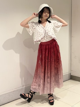 「axes femme（アクシーズファム）のアイテム（帽子）」を使った、おはぎちゃんさん（レディース・158cm）の夏コーディネート