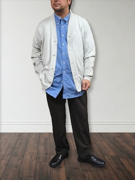 「アイテム（カーディガン/ボレロ）」を使った、肉厚メンズさん（メンズ・177cm・40代）の冬コーディネート