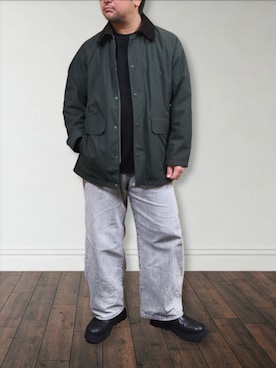 「UNIQLO（ユニクロ）のハンティングジャケット（ブルゾン、ブラック系）」を使った、肉厚メンズさん（メンズ・177cm）の春コーディネート