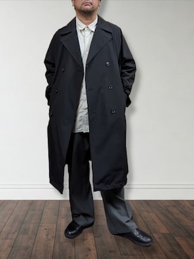 「アイテム（トレンチコート）」を使った、肉厚メンズさん（メンズ・177cm・40代）の冬コーディネート