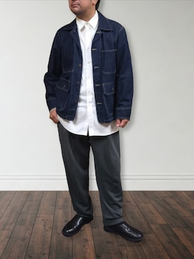 「スウェットギャザーパンツ」｜「アイテム（スウェットパンツ）」を使った、肉厚メンズさん（メンズ・177cm）の冬コーディネート