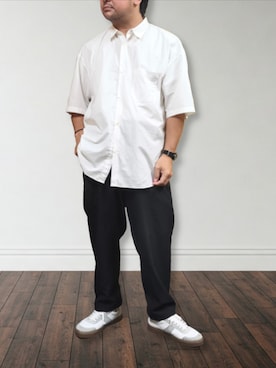 「アイテム（スラックス）」を使った、肉厚メンズさん（メンズ・177cm・40代）の夏コーディネート