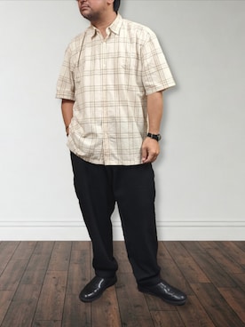 「アイテム（スラックス）」を使った、肉厚メンズさん（メンズ・177cm・40代）の秋コーディネート