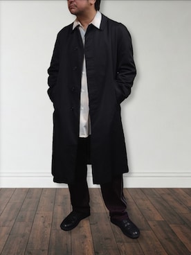 「アイテム（ステンカラーコート）」を使った、肉厚メンズさん（メンズ・177cm・40代）の冬コーディネート