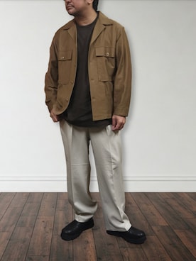 「アイテム（Tシャツ/カットソー）」を使った、肉厚メンズさん（メンズ・177cm・40代）の冬コーディネート