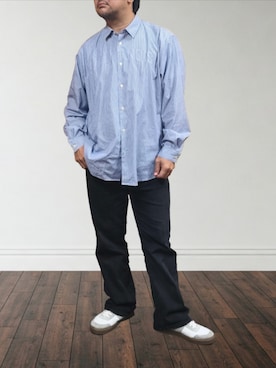 「アイテム（デニムパンツ）」を使った、肉厚メンズさん（メンズ・177cm・40代）の秋コーディネート